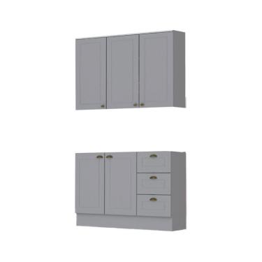 Imagem de Cozinha Modulada 2 Peças 5 Portas 3 Gavetas Henn Americana Cinza