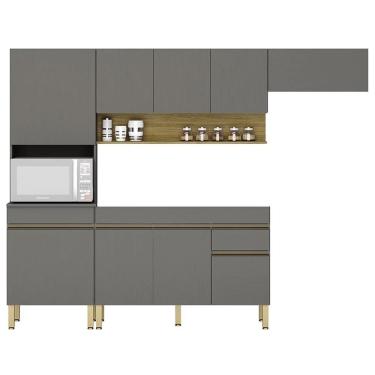 Imagem de Armário De Cozinha 4 Peças Balcão Sem Tampo 150cm Lina14 K02 Gris/freijó - Mpozenato
