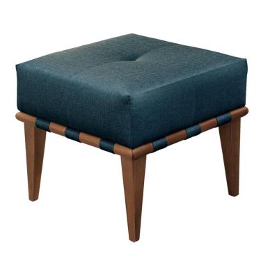 Imagem de Puff Banqueta Noé Luxo Madeira Maciça Castellar Móbile Linho Azul