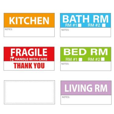Imagem de 400 etiquetas grandes de caixa de embalagem de mudança de casa de 4,65 x 3,5 polegadas, 6 adesivos de caixa de embalagem codificados por cores com etiquetas personalizáveis frágeis e em branco