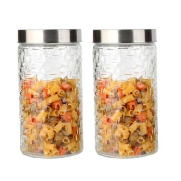 Imagem de Conjunto 2 Potes Vidro Rattan Tampa Inox 1700ml Class Home