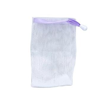 Imagem de Bolsa esfoliante de malha com cordão, espuma de espuma, sabonete, ferramenta de limpeza corporal facial (Roxo)