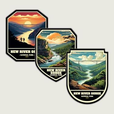 Imagem de Conjunto de 3 adesivos New River Gorge National Park - Decalques de vinil à prova d'água para carro, laptop, garrafa de água, bagagem, bicicletas - Conjunto de adesivos de natureza cênica e montanha