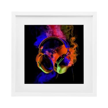 Imagem de Stupell Industries Fones de ouvido Power Play Impressão emoldurada cinza sob vidro, design por Sasha, 40,6 x 40,6 cm