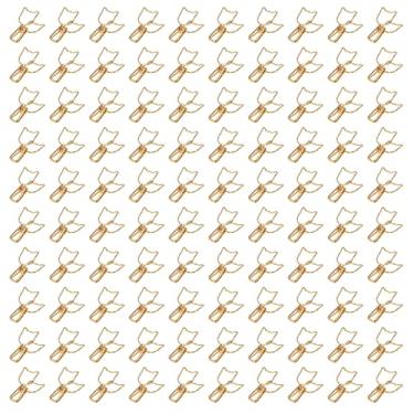 Imagem de 100 pçs clipes de pasta bonito dos desenhos animados forma de gato metal oco clipes de cauda longa grampos de papel material de escritório para documentos certificados bilhetes (Ouro)