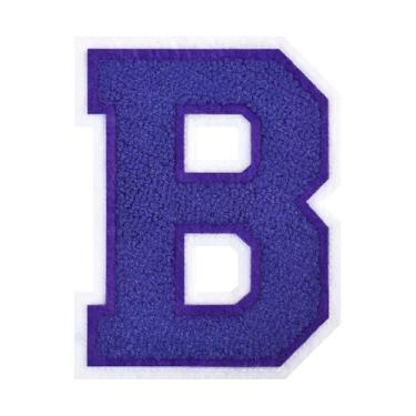 Imagem de 1 PÇ Patch de letra de chenille roxo de 11,4 cm com borda branca – Remendos do alfabeto para roupas, jaquetas, mochilas, chapéus para decoração personalizada, nome personalizado e artesanato. (B)