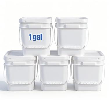 Imagem de ASEVAT Balde branco de 1 galão com tampa, recipientes quadrados de armazenamento de grau alimentício com tampas, recipiente de balde com alça, balde para limpeza resistente, extradurável, livre de BPA