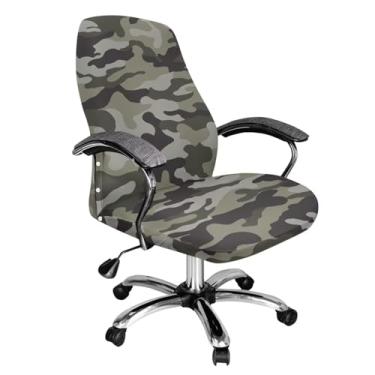 Imagem de Cadowhimsy Capa de cadeira de escritório cinza com estampa camuflada, antipoeira, tecido elástico, capa para poltrona giratória, protetor de cadeira de chefe para decoração de escritório em casa