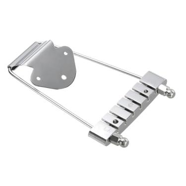 Imagem de oshhni Ponte trapezoidal para guitarra de 6 cordas, substitui diretamente os acessórios de instrumentos musicais para guitarra jazz archtop, Prata