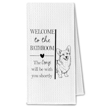 Imagem de ChissNook Corgi Gifts Toalhas de mão de banheiro, presentes para amantes de donos de cães Corgi para mulheres, toalha de mão decorativa de cachorro engraçado para decoração de banheiro e cozinha, 40,6