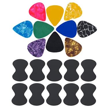 Imagem de Conjunto de palhetas de guitarra preta com alças antiderrapantes 60 peças de suportes autoadesivos de palheta de guitarra e adesivos de aderência de areia