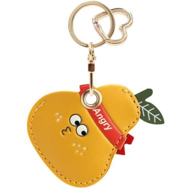 Imagem de Capa MC Fashion de couro PU compatível com AirTag, design criativo de frutas, rastreador GPS, chaveiro (pera)