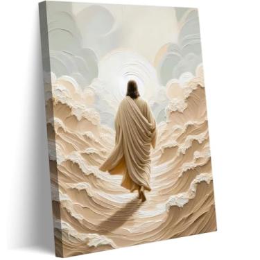 Imagem de Jesus Walking On Water Canvas Wall Art I Will Walk With Christ Picture Wall Decor Jesus Walking On Water Back Poster Print Painting for Living Room Church Decoration Prepare to Hang