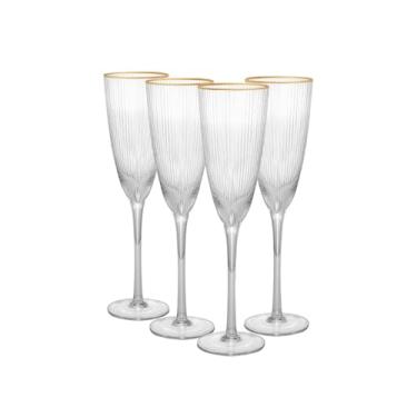 Imagem de WOLFF - Conjunto 4 Taças para Champagne De Vidro Com Borda Dourada Lines 300ml