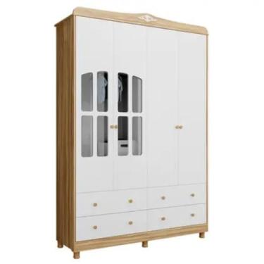 Imagem de PEROBA - Guarda Roupa Bebê Peroba Elô 4 Portas 4 Gavetas Branco Amêndoa