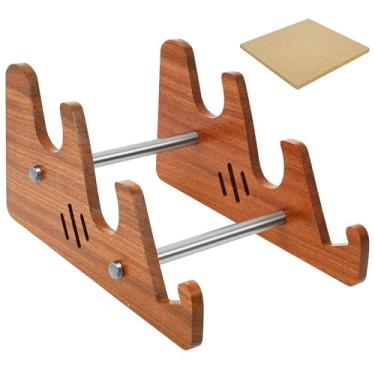 Imagem de Suporte de exibição de teclado de madeira, suporte de armazenamento de teclado de 3 níveis com tapete, suporte de teclado para economia de espaço para mesa de escritório e casa