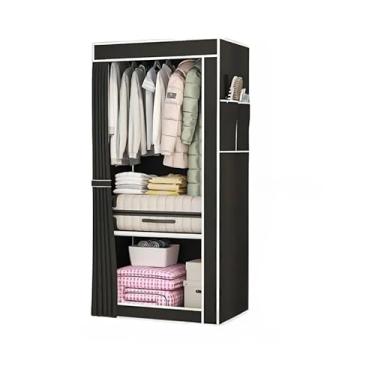Imagem de Guarda Roupa Dobrável Armário Organizador Multiuso Roupeiro Cabideiro Sapateira- Roupeiro com Capa Protetora para Quarto e Viagem(PRETO,SOLTEIRO)