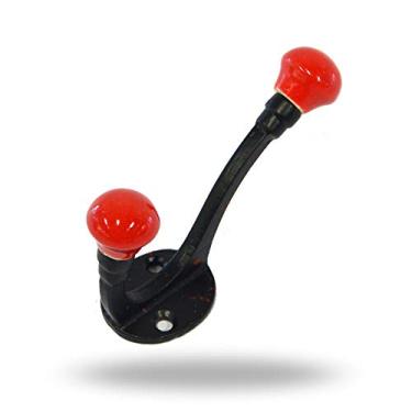 Imagem de TRINCA-FERRO Conjunto de 3 ganchos de carrinho em ferro com bolas de cerâmica vermelhas para cozinha | quarto | banheiro | organizador