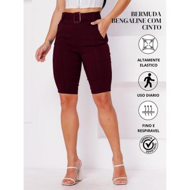 Imagem de Bermuda Bengaline Com Cinto E Bolso Elegancia E Conforto No Trabalho E No DiA-Feminino