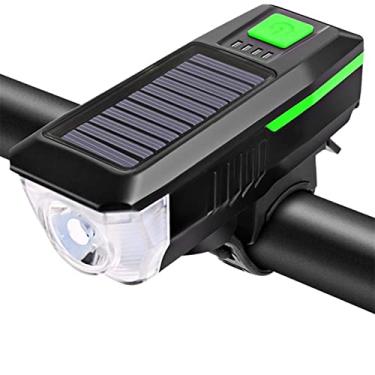 Imagem de Luz frontal de bicicleta solar recarregável, luz de buzina de bicicleta, lanterna de bicicleta, lanterna de ciclismo, acessórios de bicicleta (luz solar verde)
