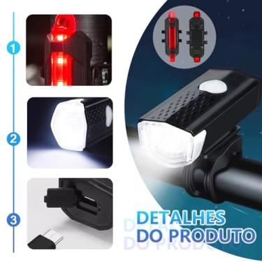 Imagem de Kit Lanterna E Farol de Bicicleta, Luz Ultra LED À Prova D'água, Recarregável Por USB, Luz Traseira e Dianteira de Alto Brilho