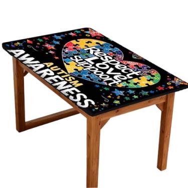 Imagem de hongjinglin Toalha de mesa retangular de 1,8 m com elástico, com palavras de autismo, elástico, capa de mesa retangular, impermeável, lavável, protetor de mesa para piquenique, jantar, cozinha