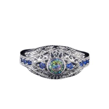 Imagem de Anéis de noivado de zircônia cúbica redonda multicolorida banhada a ouro branco com design oco vintage anéis de noivado alianças de compromisso, festas noturnas, presentes de dia dos namorados