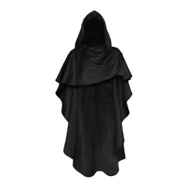 Imagem de Wzmzjy Fantasia de Capa Medieval de Halloween com Capuz, Capa de Poliéster, Palco Funcional, Cosplay, Adultos, Adequada para Festa de Halloween, Evento, Show, Preto