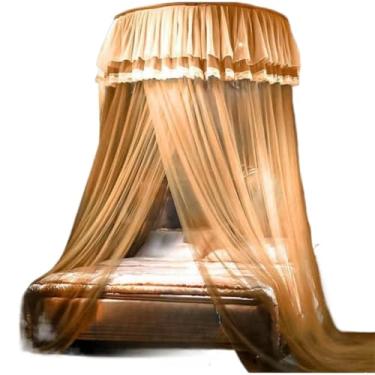 Imagem de Mosquiteiro Teto Casal Gigante com Elástico – Para Cama Casal, Queen e Super King, Fechado Lateral, Microfuros Anti-Mosquito(Marrom)