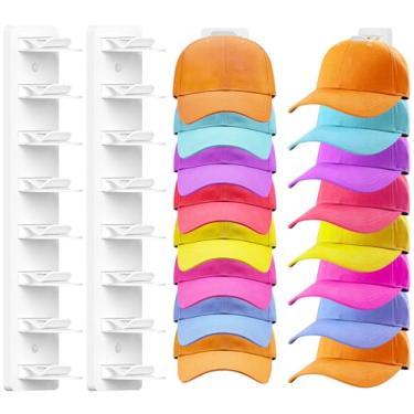 Imagem de Fododo Pacote com 2 organizadores de chapéus para bonés de beisebol, suporte de chapéu para pendurar na parede, 16 chapéus, adesivo forte e suporte de tampa rosqueada para porta de armário e quarto