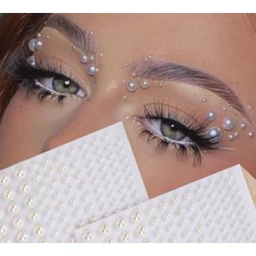 Imagem de 2 peças de vários grãos tamanho Y2k branco 3D falso pérola sólida decoração festival presente DIY festa baile de máscaras para cabelo olhos rosto tatuagem temporária decoração corporal