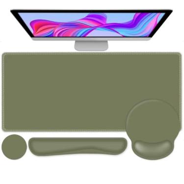 Imagem de 4 peças de protetor de mouse pad de mesa, descanso de pulso para teclado + mouse pad confortável descanso de pulso + porta-copos grande para jogos de computador, laptop, 35,4 x 39,9 cm para escritório