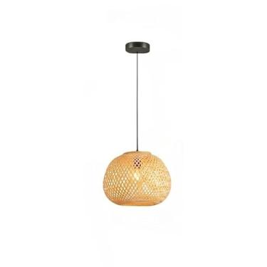 Imagem de Lustre de bambu de vime lustre de tecido artesanal de iluminação E27(2,Type H-Dia 36CM)