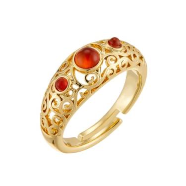 Imagem de Kokoma Anel feminino vintage com pedra de cristal vermelho filigrana, anel aberto ajustável, anel empilhável, compromisso, noivado, eternidade, joias modernas