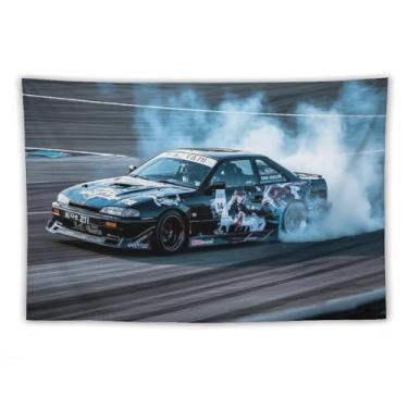 Imagem de HouLaiZhe Tapeçaria de carro Drift Car 240sx Jdm carro esportes pendurar na parede quarto decoração de casa tapeçarias estética piquenique decoração de parede arte de parede para dormitório sala de