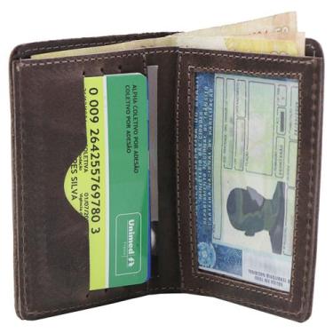 Imagem de Carteira Masculina em Couro Cabe Cnh Porta Cartões Cédulas Abertas Caf