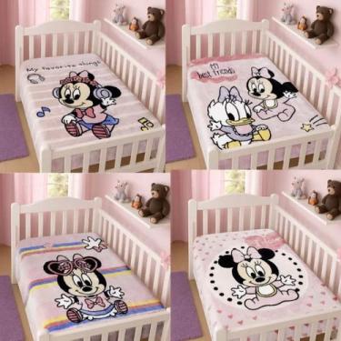 Imagem de Cobertor Infantil Raschel Plus Disney Minnie e Mickey Bebê Rosa Azul -