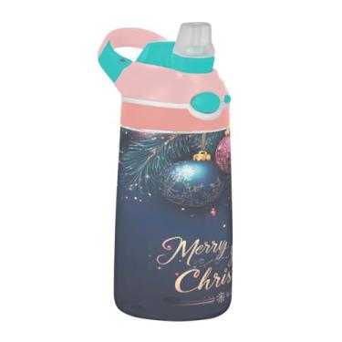 Imagem de YETTASBIN Garrafa de água infantil bola de Natal 473 ml com tampa de canudo para meninos Gril - copo esportivo reutilizável à prova de vazamento livre de BPA transparente Tritan com gancho para escola