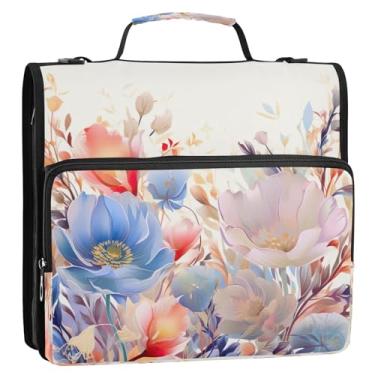 Imagem de Wassud Fichário floral branco claro com 3 anéis com alça de ombro e alça de vários bolsos expansível organizador de pasta de arquivo
