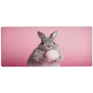 Imagem de Wassud Lindo mouse pad cinza coelho para jogos com base de borracha antiderrapante, mouse pad longo para teclado de computador com borda costurada, almofada grande à prova d'água para escritório, casa