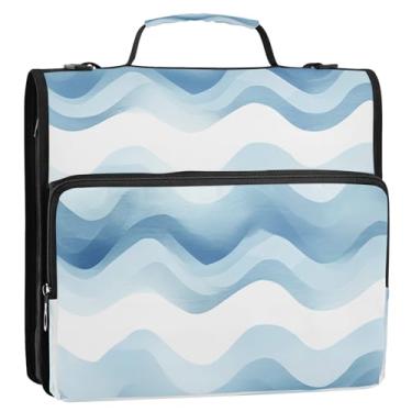 Imagem de Wassud Fichário simples azul marinho com zíper 3 anéis com alça de ombro e alça vários bolsos expansíveis organizador de pasta de arquivos