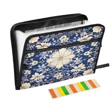 Imagem de Wassud Design floral ornamental (3) 13 bolsos organizador de arquivos sanfonado pastas expansíveis com abas e adesivos, organizador de pastas de documentos de recibo de papel tamanho carta A4 para