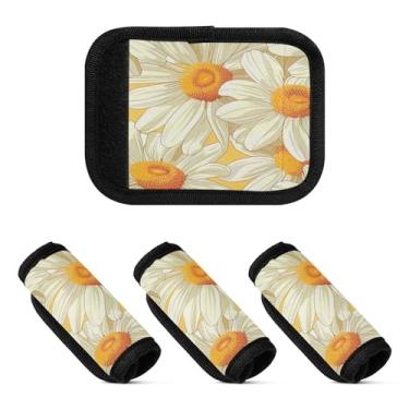 Imagem de Qilmy Lindas margaridas com alça de bagagem, embalagem com 4 identificadores de bagagem, identificadores de bagagem, capa confortável para carrinho de bebê, mala de viagem, acessórios de viagem de