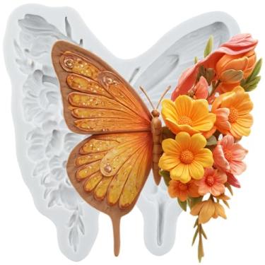 Imagem de MYPRACS Molde de silicone para fondant de borboleta de flor para decoração de bolo de açúcar, topo de cupcake, pasta de goma de chocolate, argila de polímero