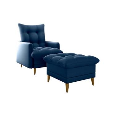 Imagem de Poltrona de Amamentação Montreal com Puff - Suede Cinza, Reclinável, Madeira Maciça, Suporta 110kg - Conforto para Mães, Sala de Estar e Cantinho de Leitura(Suede Azul)
