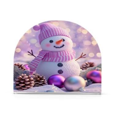 Imagem de Qilmy Bonito suporte de guardanapo de boneco de neve de Natal para mesas, porta-guardanapos de papel de placa acrílica elegante, dispensador de papel de seda independente moderno para sala de jantar