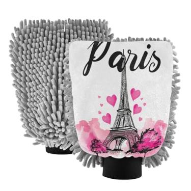 Imagem de STAYTOP Luvas de lavagem de carro da Torre Eiffel de Paris, 2 peças, luvas de microfibra de chenille, sem arranhões, panos de esponja de lavagem ultra absorventes para carros, limpeza doméstica - M