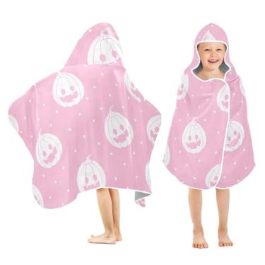 Imagem de Burbuja Toalha de banho com capuz de abóbora de Halloween para crianças, toalha de praia de pelúcia macia absorvente para meninas e meninos 3-10 anos, 61 x 127 cm