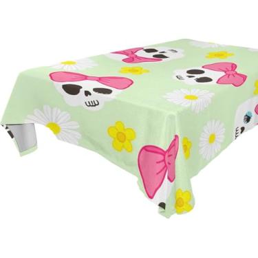 Imagem de Burbuja Toalha de mesa com caveiras de desenho animado, toalha de mesa retangular, anti-rugas, grossa para decoração de jantar, cozinha, festa, 137 x 183 cm