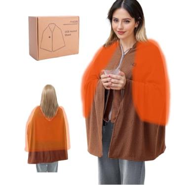 Imagem de Cobertor de aquecimento elétrico portátil sem fio, cobertor de xale aquecido a bateria para carro, acampamento, casa, escritório, sem fio, com zíper USB, aquecido, xale, poncho, capa lavável (marrom)